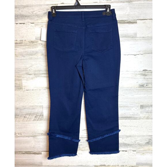 Dennis by Dennis Basso Women’s 6 Navy Blue Straight Crop Twill Pant Fray Hem NWT - Picture 4 of 8